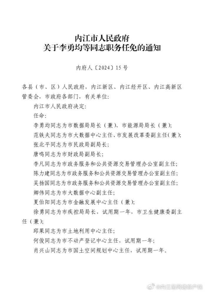 内江市水利局人事任命动态更新